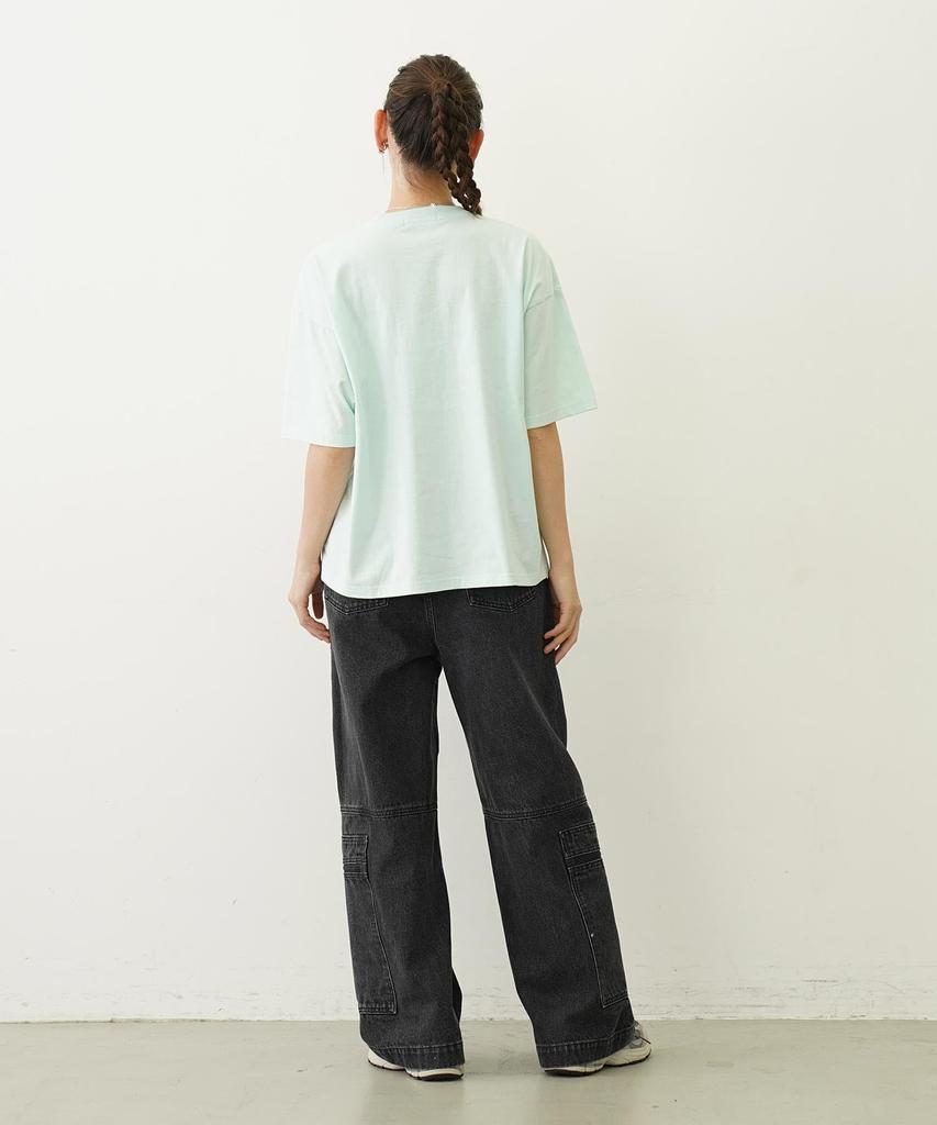 Milkfed Casual Embroidery Arch Stencil Wide Short Sleeve Tee In Light Green Women's