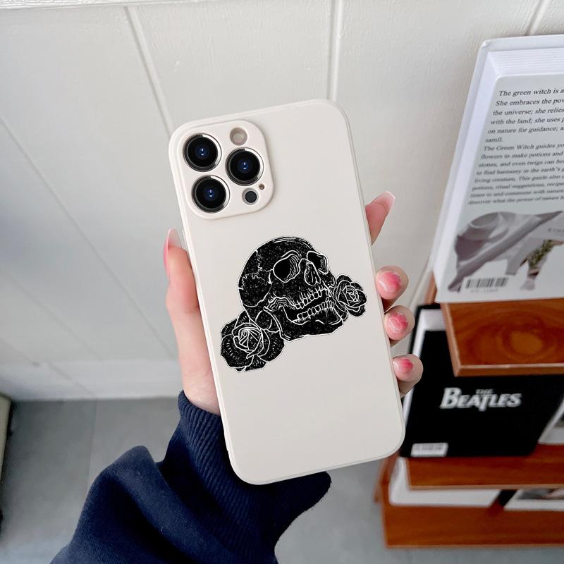 Grim Reaper Skull Skeleton Original Square Liquid Silicone Phone Case For iPhone 14 11 12 13 Pro Max Mini X XS XR 7 8 Plus Cover