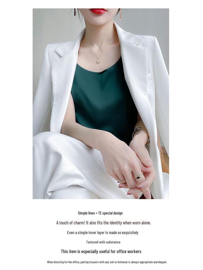 Women's Loose Silk Camisole Vest - Sleeveless Satin Round Neck Top for Summer