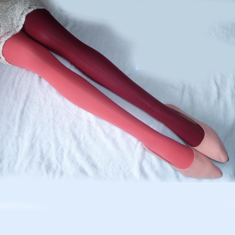 Two Tone Candy Colored Contrast Tights Stockings Open Crotch Designs Asymmetrical Multicolor Pantyhose Hosiery for Women