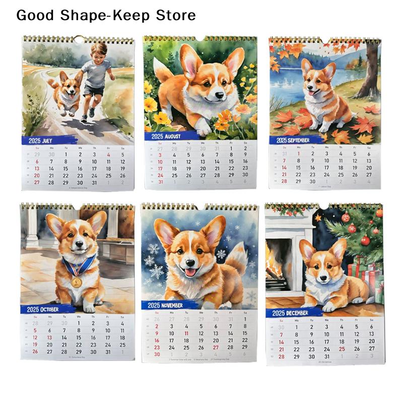 2026 Monthly Hangable Wall Calendar Cartoon Dog Wall Calendar Corgi Dog Design Monthly 12 Month Family Organizer Calendar