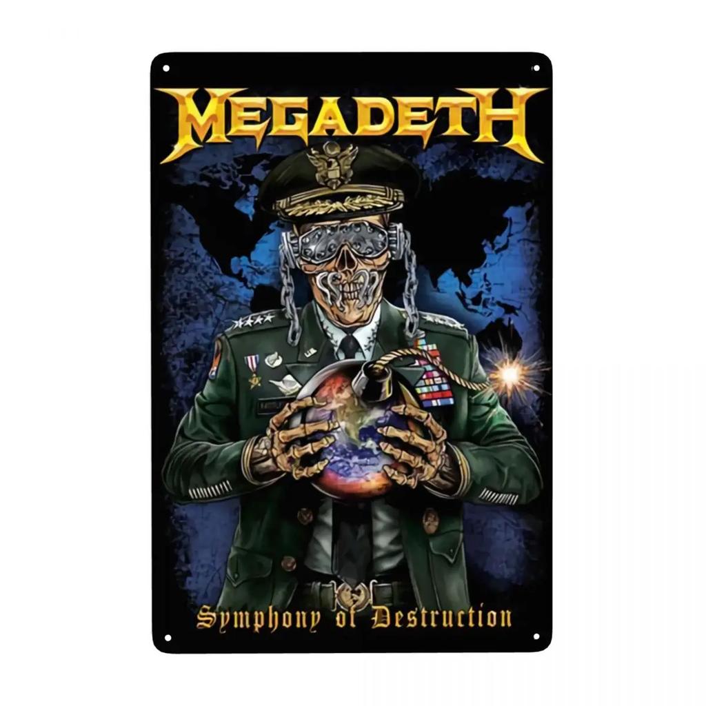 Megadeths Skull Metal Tin Sign Custom Retro Heavy Metal Band Plaque for Pub Cafe Yard Man Cave Bar Home Decor