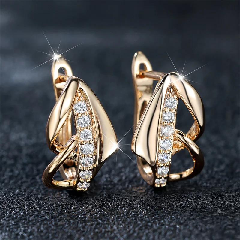 Luxury Female Small White Zircon Stone Clip Earrings Charm Gold Color Wedding Jewelry For Women