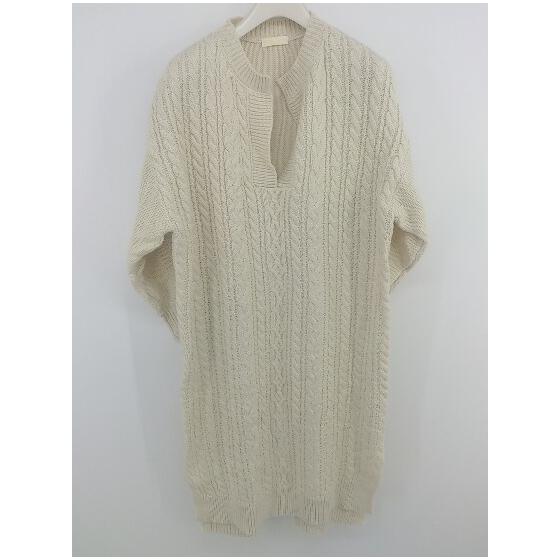 earth music&ecology side slit long sleeve below knee length knit dress size F ivory ladies E [Used]