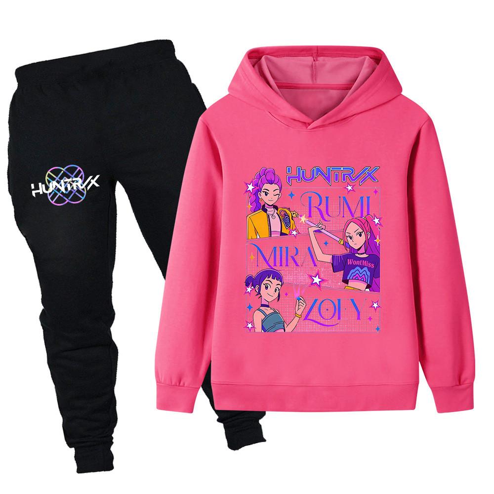 PB1239 Kinder Jungen Mädchen Kpop Mira Zoey Rumi Druck Langarm Kapuzenpullover Hose Hosen Kleidersets