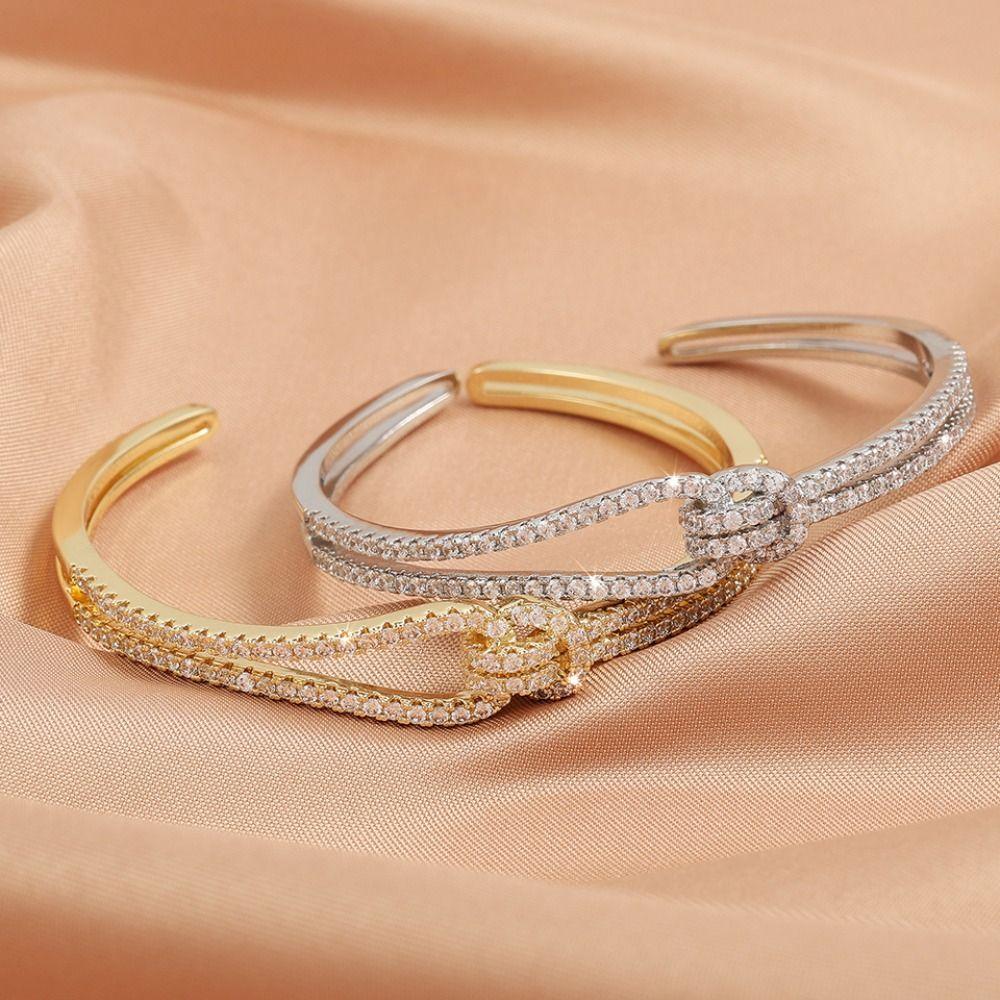 Double Layer Cuff Bangles Light Luxury Exaggerated Bracelet Vintage Rhinestone Bracelet Gift