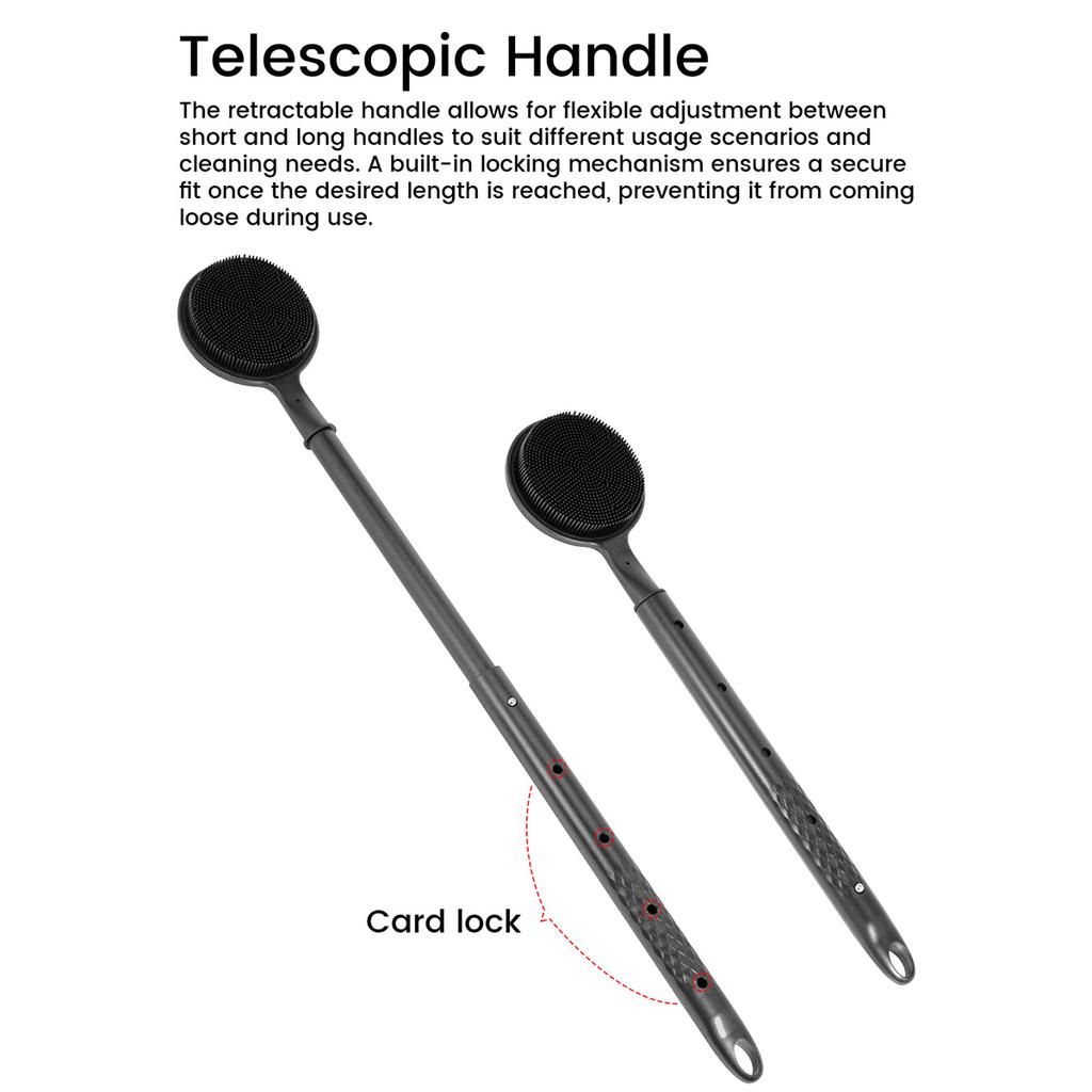 Duschbürste mit langem Griff aus Silikon, doppelseitig, weiche Borsten zum Peelen und Massieren des Rückens und Körpers, verschiedene Farboptionen