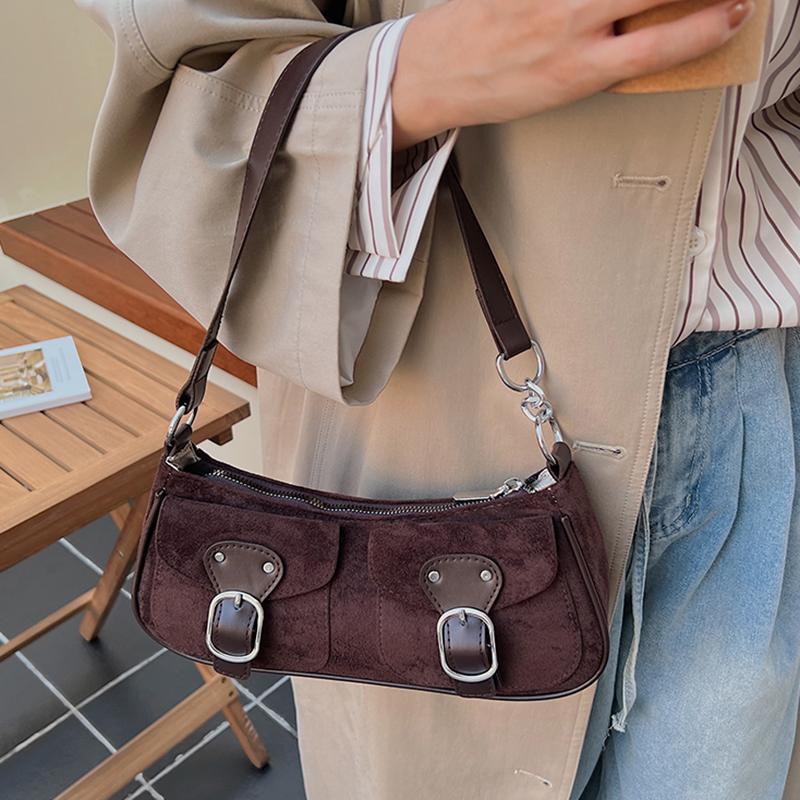 High-End Unique Fashion Women's Bag 2025 New Design Retro Underarm Crossbody Bag Soft Suede Leather Daily Match Shoulder Bags