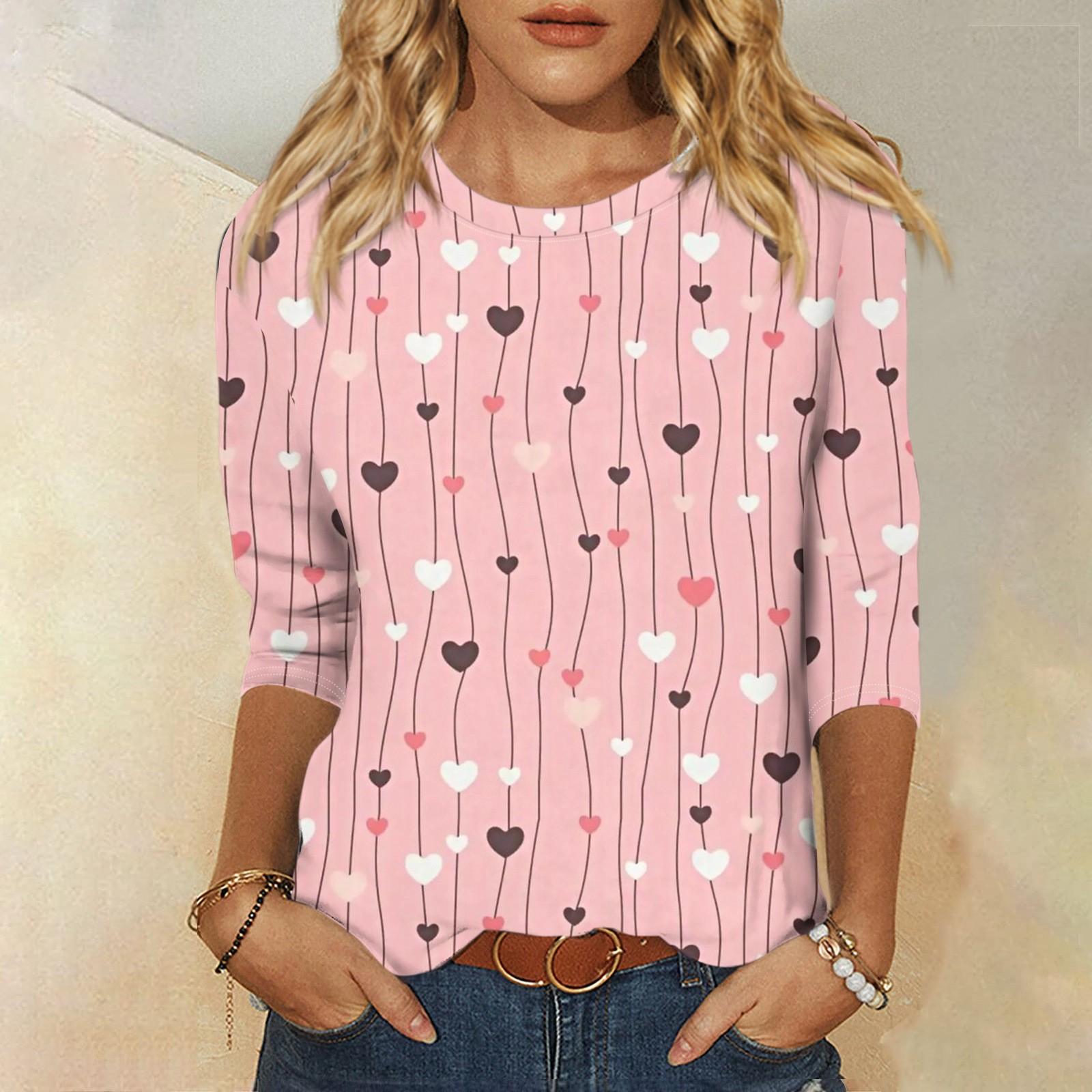 

Женская мода, повседневная свободная футболка с принтом на День святого Валентина и круглым вырезом, рукав 3/4, женский топ XL