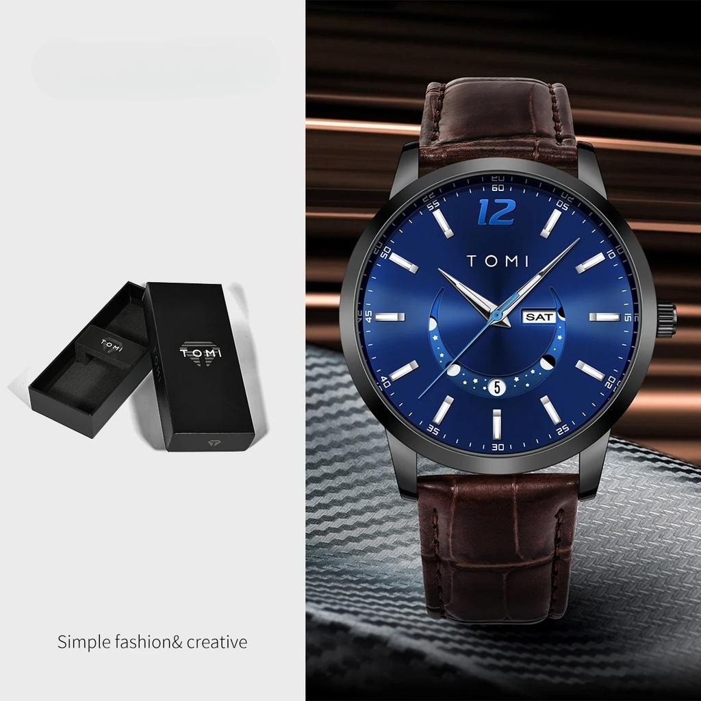 Luxury Business Fashion Quartz Watch with Leather Strap Alloy Case Pointer Dial-Premium Design Men's Gift