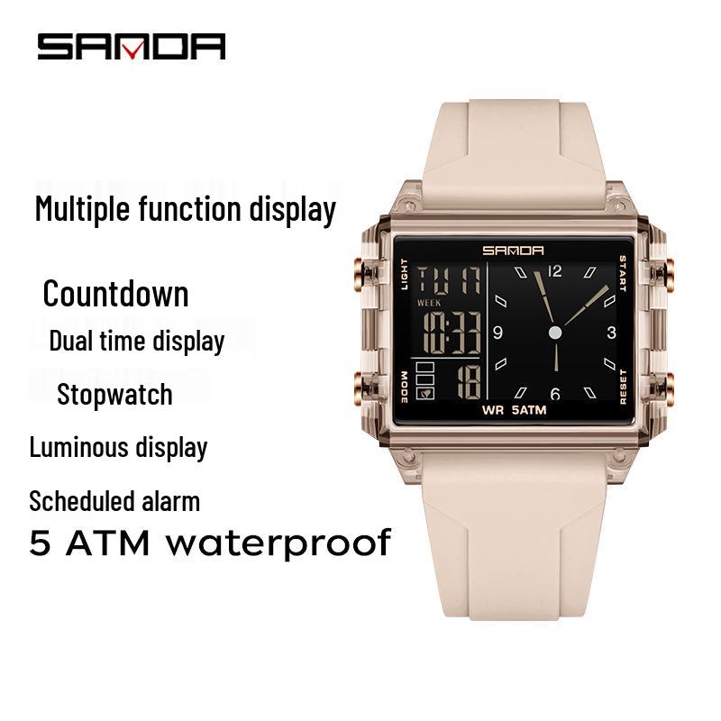 SANDA Men's Luminous Waterproof Sports Watch - Square Design with Multifunctional Countdown Timer