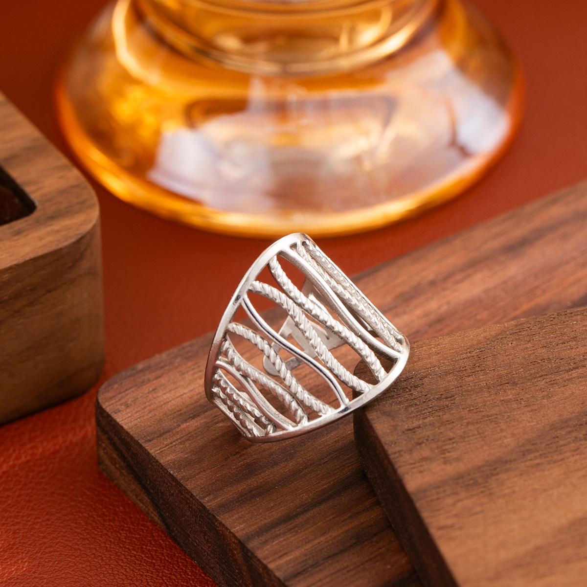 1Pcs Stainless steel open ring geometric hollowed-out ring jewelry for la
