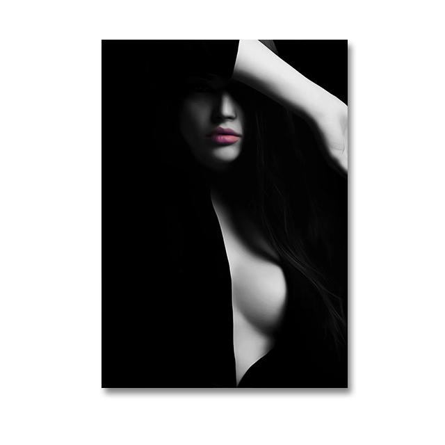 Beautiful Fashion Sexy Woman Portrait Posters and Prints Canvas Painting Black and White Wall Art Pictures for Modern Home Decor
