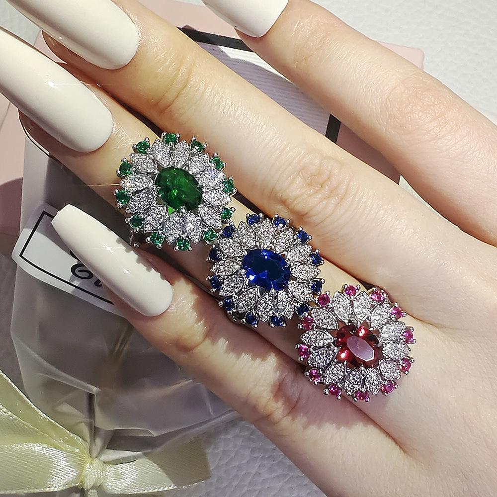 European and American Light Luxury Sapphire Open Ring for Women