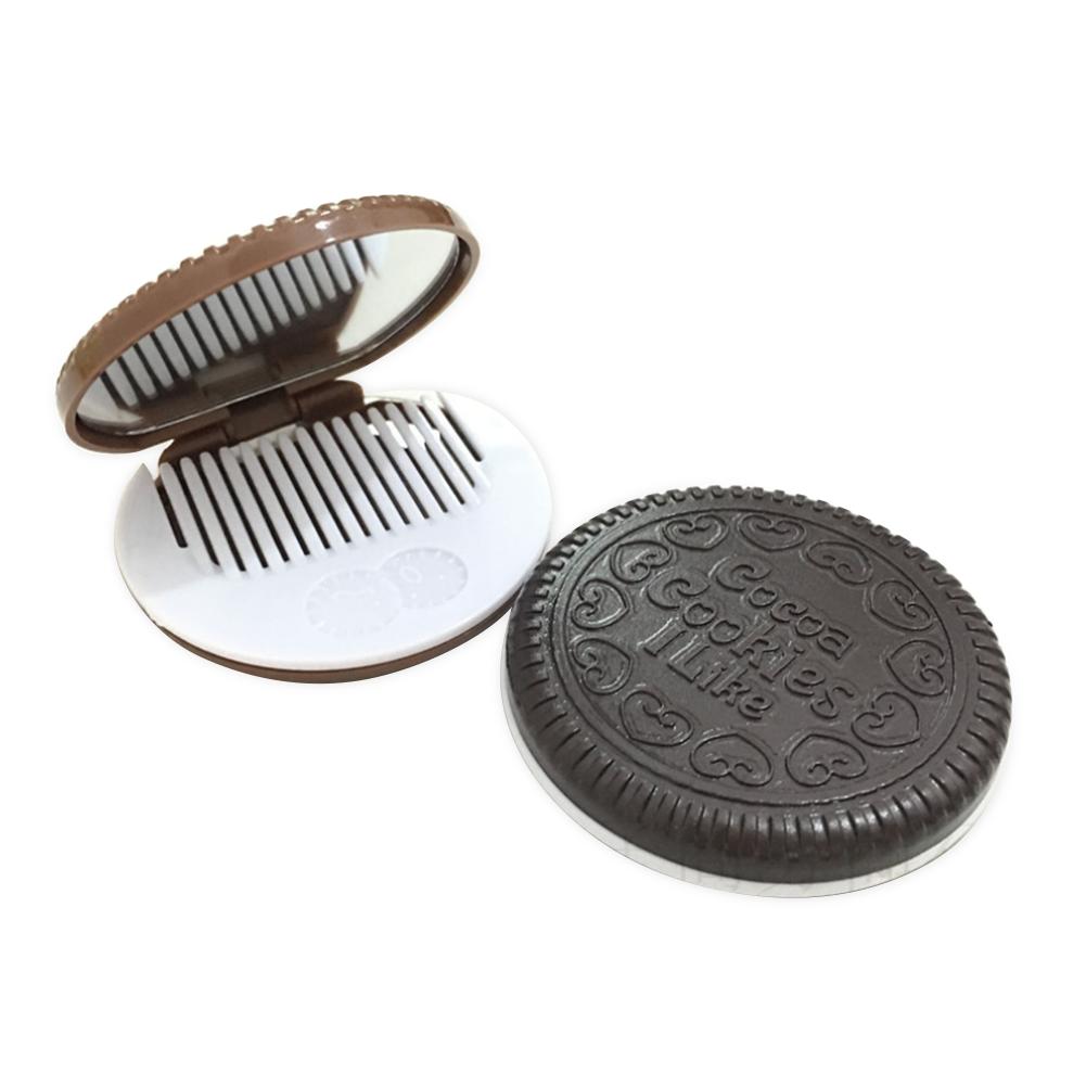 Chocolate Cookies Folding Makeup Mirror Women's Portable Bag Portable Makeup Mirror Creative Mirror Comb Set