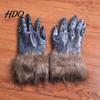 Werewolf Cosplay Gear Realistic Claws Gloves, Furry Black Wolf Paw Costume Headgear, Halloween Durable Gloves Beast Animal Props for Party Cosplay,