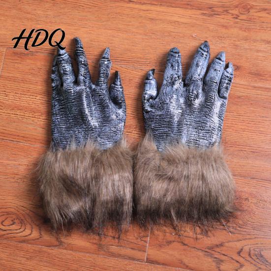 Werewolf Cosplay Gear Realistic Claws Gloves, Furry Black Wolf Paw Costume Headgear, Halloween Durable Gloves Beast Animal Props for Party Cosplay,