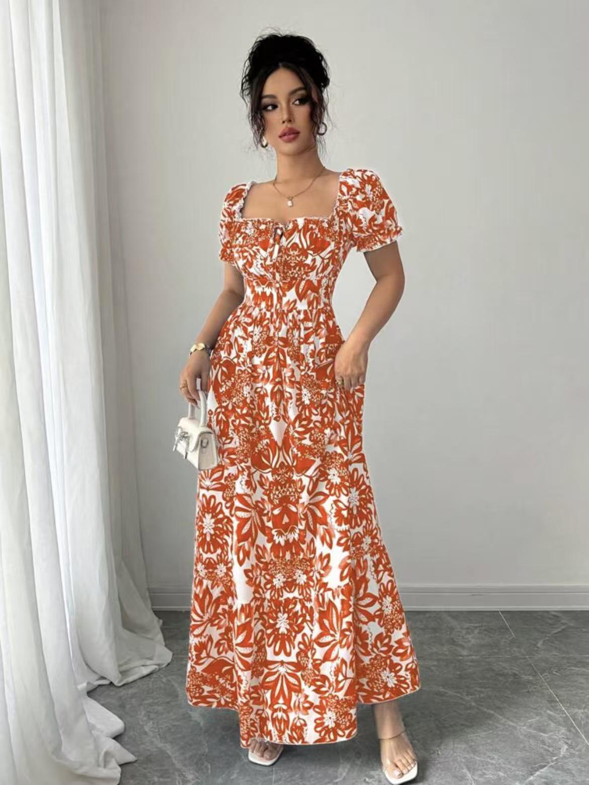

Women s Elegant Fashion Print Long Skirt Dress - New Arrival XXL помаранчевий