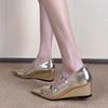 Französische Mary Jane High Heels Damen 2025 Frühling und Sommer neu gold ein Wort mit spitzer Zehenpartie flacher Ausschnitt Keilabsatz Temperament Einzelner Schuh