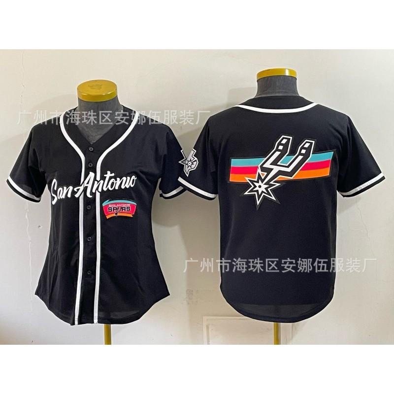 2026 Spurs 5 11 Print Baseball Cardigan Women Short Sleeve Embroidery Team Sports Top