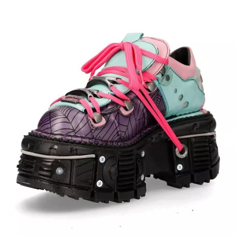 Móda 2024 NOVÝ Punkový Styl Dámské Boty Šněrovací výška podpatku Platformové Boty Dámské Gotické Kotníkové Rockové Boty Kovová Dekorace Dámské Tenisky