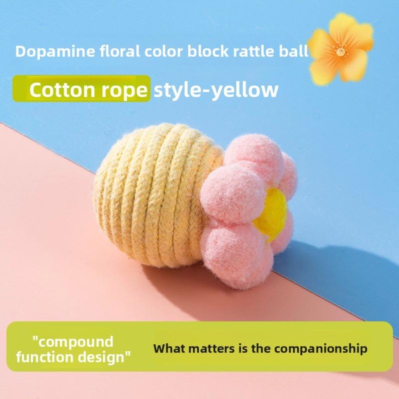 

Cat Toys for Self-amusement and Relaxation - Cotton Rope Chew Toys, Cat Play Balls with Bells, and Sound-producing Pet Toys. Flower bell-shaped ball жовтий
