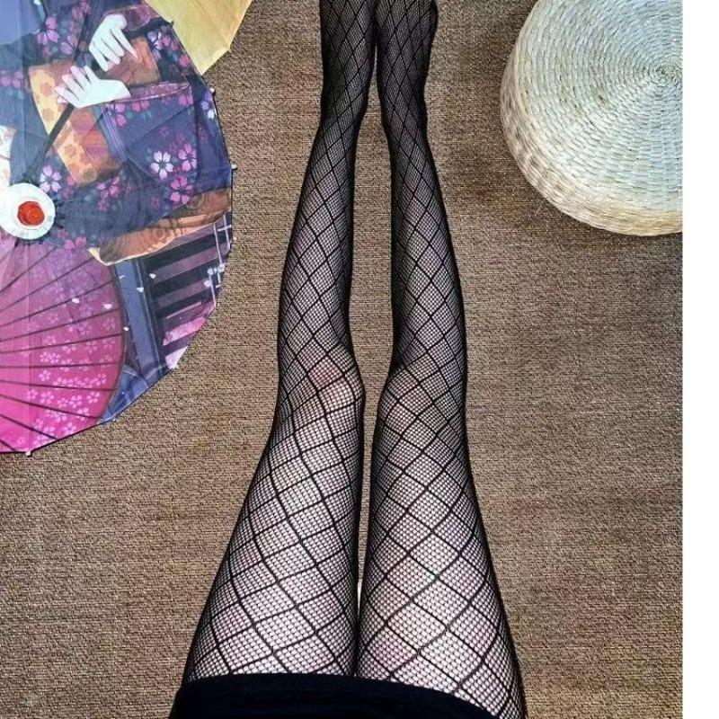Sexy Black Grid Fishnet Tights Women'S Fashion Hollow Out Pantyhose Gothic Punk Style Stockings For Party Clubwear Cosplay Pants