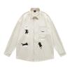 American Retro Cute Kitten Embroidered Long-sleeved Shirt Spring and Autumn Lazy Loose Casual Versatile Shirt Jacket Men and Women
