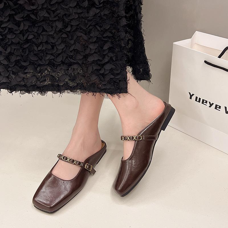 

Мэри Джейн сумка голова полушлепанцы женская верхняя одежда с юбкой плоская подошва толстый каблук весна и лето новые крутые шлепанцы 40 коричневый