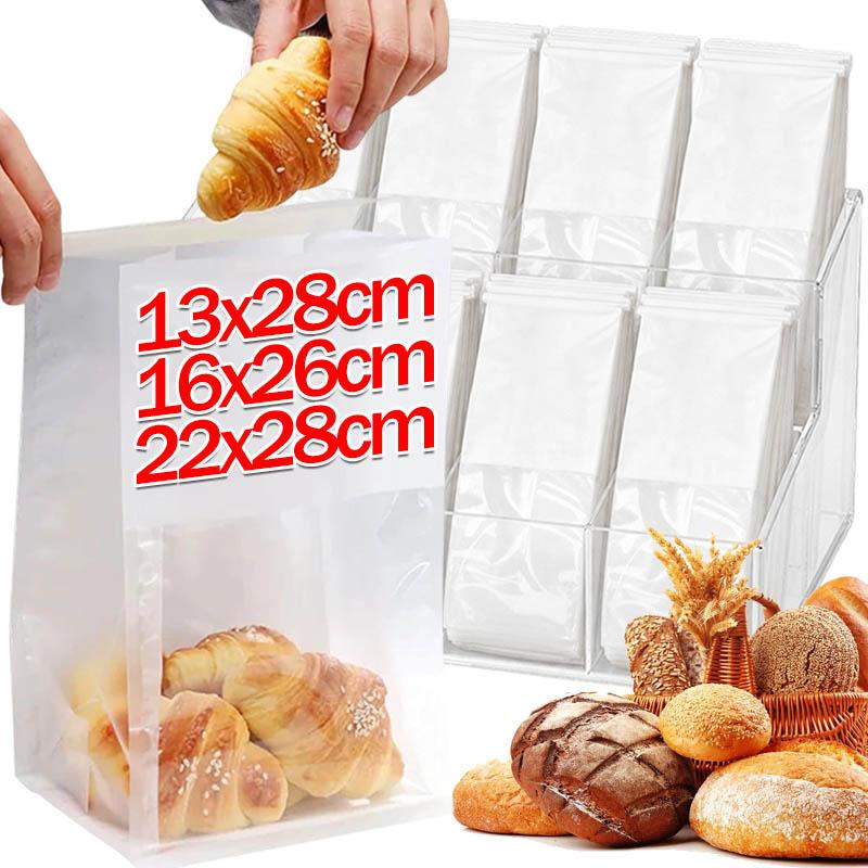 10PCS 3 Size Toast Bag Packaging Bag, Self Sealing Bread Bag Wire Rolled Edge Baking Transparent Biscuit Cake Bag Sealing Pocket