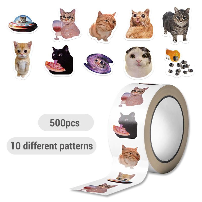 Premium-Quality 500Pcs High-Standard 1 High-Standard Roll High-Standard Cat High-Standard Stickers Premium-Quality Decal High-Standard Cute Office