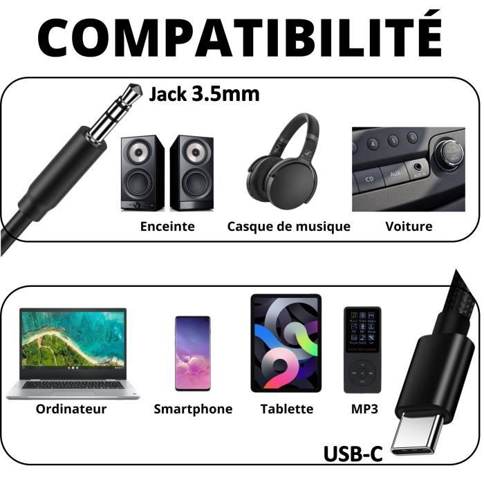 Lydkabel - Phonillico - USB-C til 3,5 mm jack-adapter - Kompatibel med Samsung S22/S21/S20 - Svart