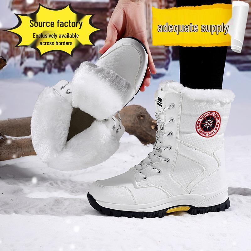 Women's Waterproof Lace-Up Cotton Snow Boots: High-Top, Thick-Soled for Winter and Hiking Outdoors