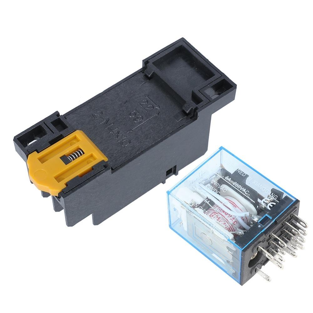 Power Control MY4NJ HH54P MY4NJ Relay with Base 14Pin Small Relay 5A DC12V DC24V AC220V 14Pins Relay DIN Rail Mounting