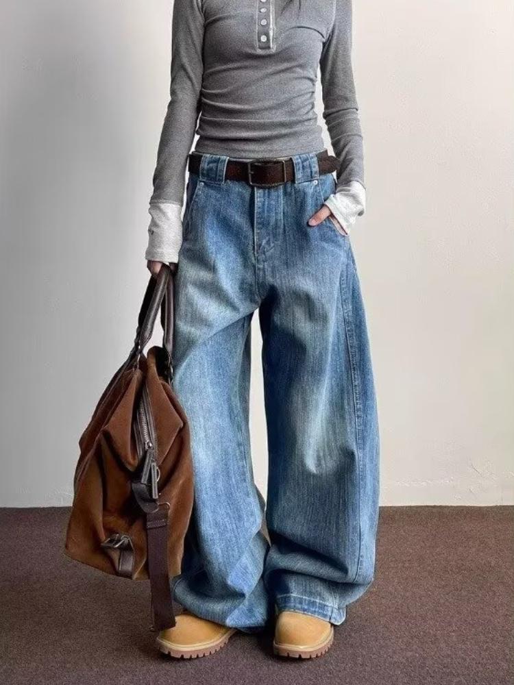 American Vintage High Street Vasket Vidde Jeans Dame 90-talls Retro Løse Motedesign Bukser Koreansk Elegant Denim Bukser Ins