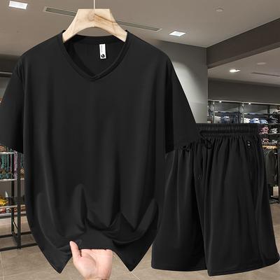 Plus Size 6XL-13XL Oversized Summer 2 Pieces Sets Men's T-shirt Casual Shorts Set Vintage Clothes