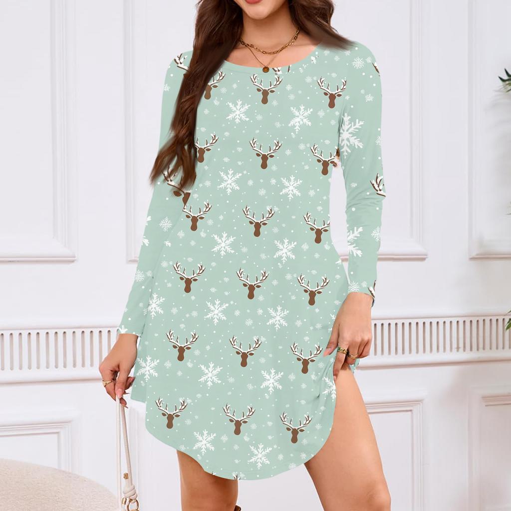 Women's Long-sleeved T-shirt Dress With Round Neck, Knee-length, Loose Fit, Casual And Pockets