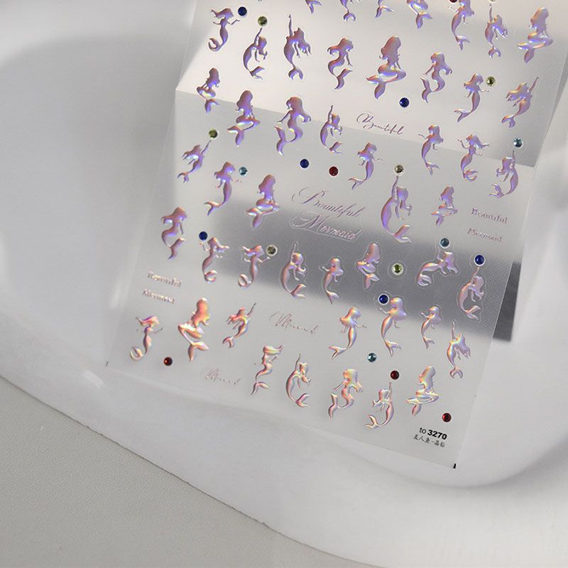 

Bright Crystal Mermaid Laser Powder Bronzing Silver Nail Art Sticker Tomoni Adhesive 5D Nail Sticker Nail Ornament Laser powder 3270((Crystal Drill))