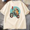 Cat Motorcycle T Shirt Casual Cotton Short Sleeve Tshirt for Women Japanese Style Vintage Graphic Tees Unisexs Clothes Streetwear