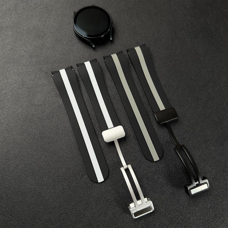 Two-Tone Vertical Stripe Silicone Strap with Magnetic Clasp for Samsung Watch4/5/6/7/FE 40/44mm Sports Watch Strap