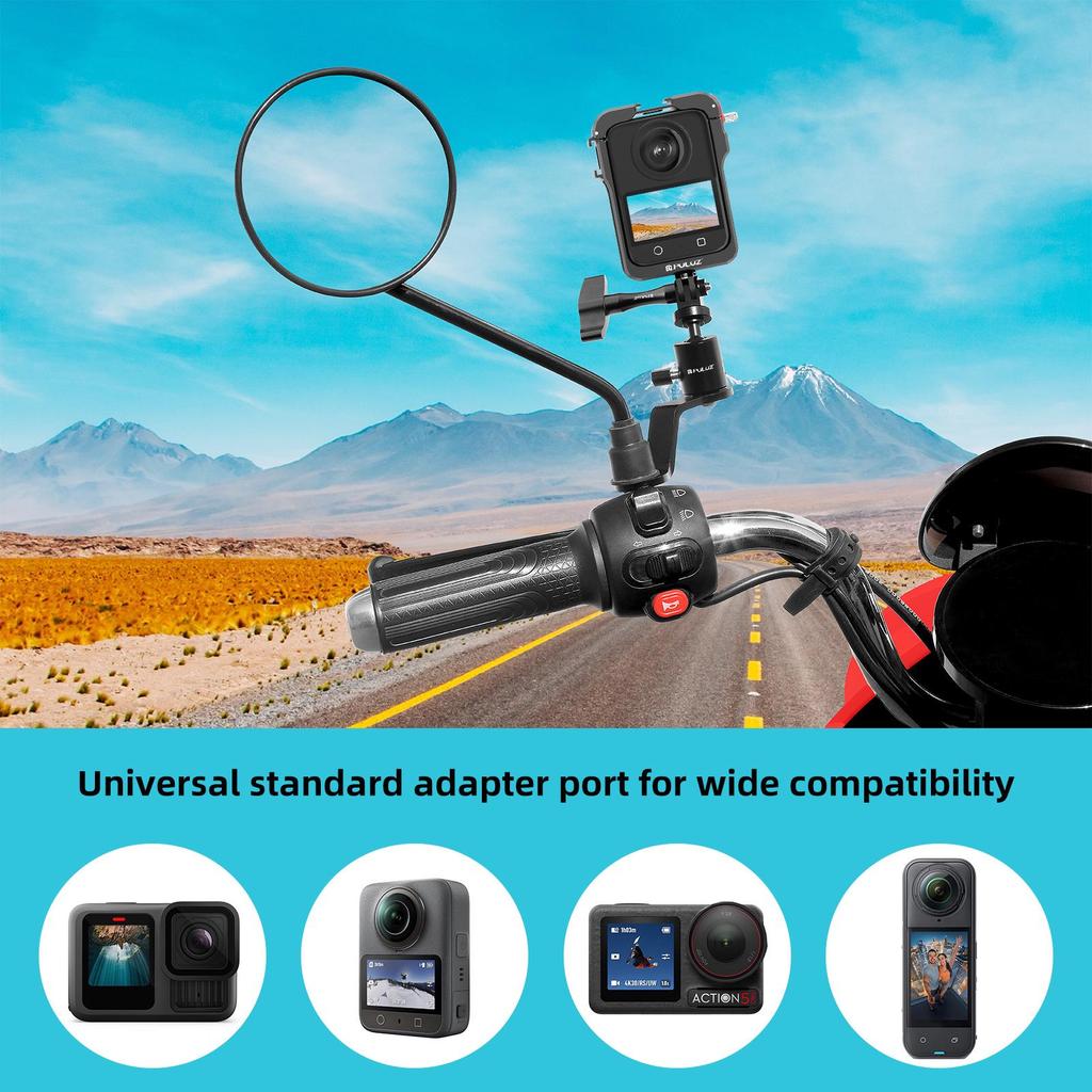 PULUZ Aluminum Motorcycle Rearview Mirror Action Camera Mount Accessory