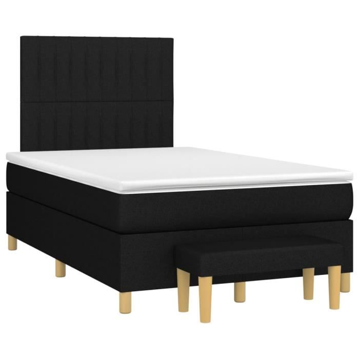 3137303 vidaXL Lit à sommier tapissier avec matelas Noir 120x200 cm Tissu