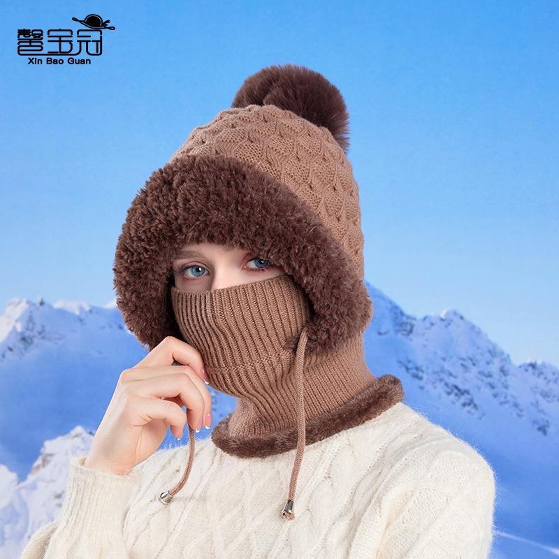 Winter outdoor thermal hat children's face mask scarf integrated pullover hat fleece cold protection ear protection knitted wool hat tide