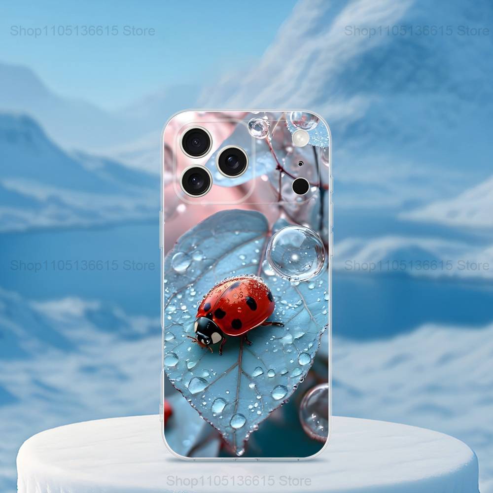 Cute Insect Ladybug For iPhone Max,14,SE,12,15,Pro,17,Plus,11,XS,Mini,16,X,13,XR,Transparent Soft Cover Case