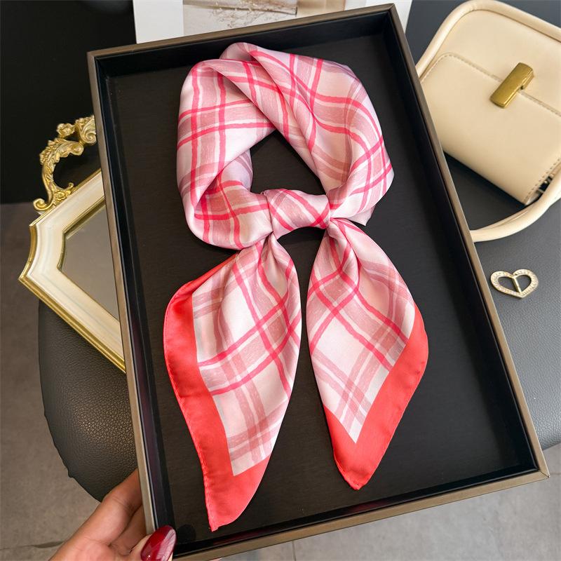 Simple line simulation silk printing silk scarf square scarf high-end shawl sunscreen neck small square scarf headscarf female
