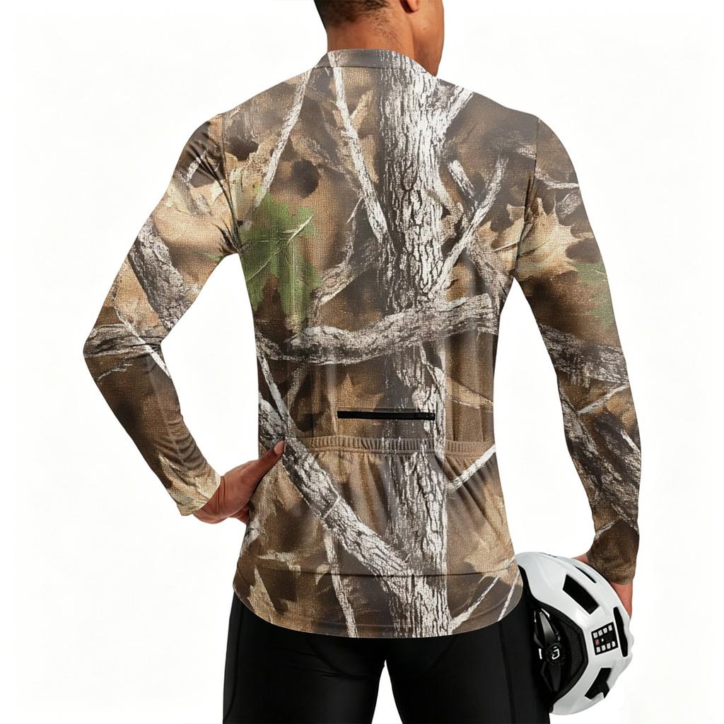 Herren Langarm Fahrradtrikot Atmungsaktiv Schnelltrocknend Reißverschluss am Hals Bedruckter Pullover Leichtes Outdoor-Sportoberteil für Aktive Kleidung