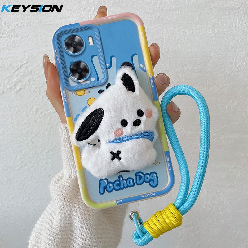 KEYSION Urocze pluszowe etui 3D z kreskówką dla OPPO A57 4G A57 S A77 ze smyczą, silikonowy, wstrząsoodporny pokrowiec na telefon dla Realme Narzo 50 5G