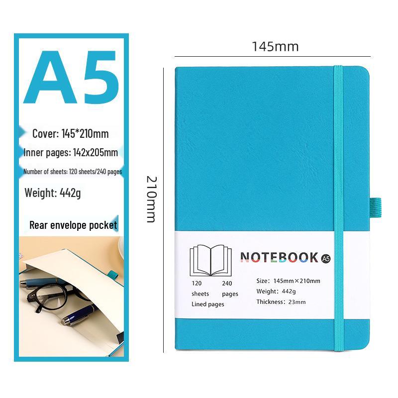 A5 Soft Leather Notebook: Multi-Color Options, Customizable, Thickened Pages, Ideal for Students and Business.