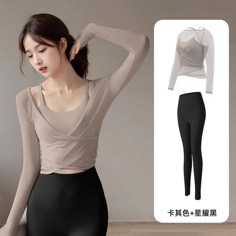 Yoga Clothes Women's Tops 1011 Spring Pilates Training Blouse Fitness Long-sleeved Sports Two-piece Set High Elastic Quick Drying