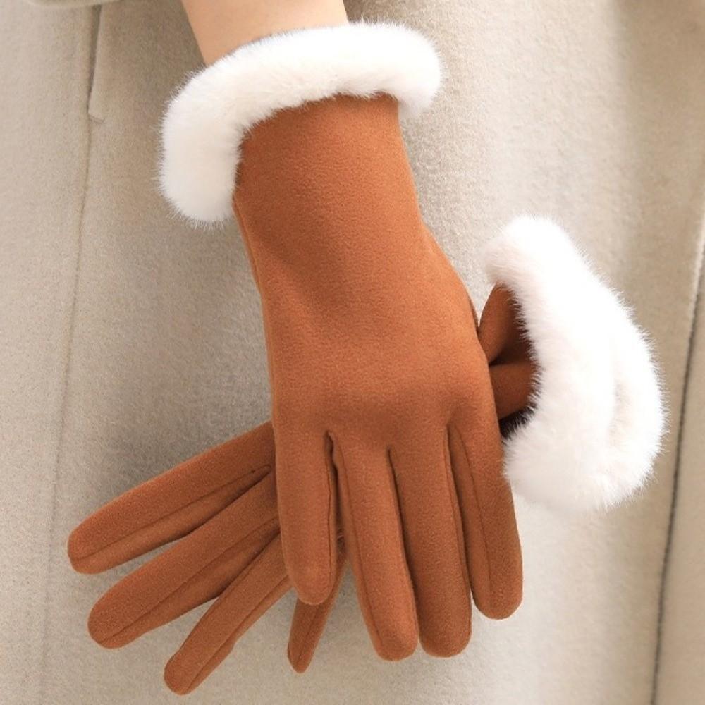 Windproof Suede Gloves Solid Color Cycling Mittens Casual Women Winter Gloves  Girls